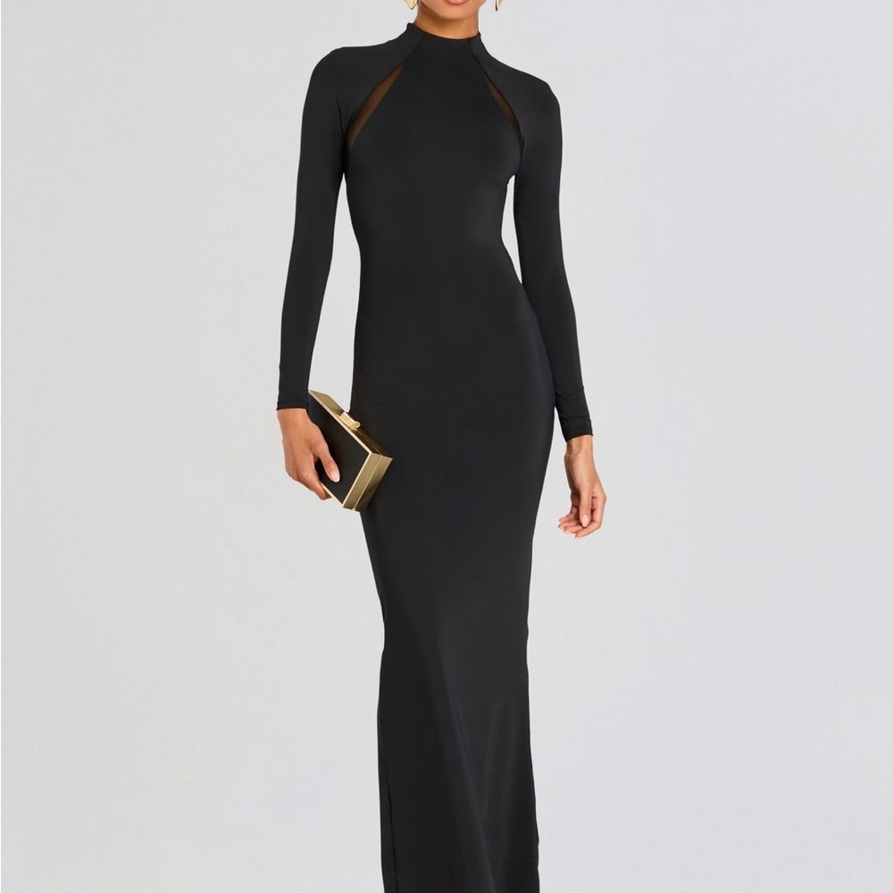 Retrofete Black Ribbed Mock Neck Bodycon Maxi Dress